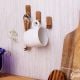 6 Pieces Small Natural Wooden No Drill Adheshive Wall Hooks